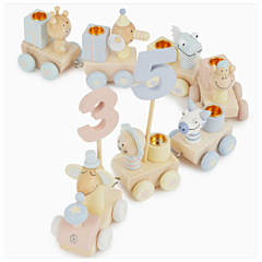 Fødselsdagstog med sjove dyr - 0-99 år - pastel. Dåbsgave