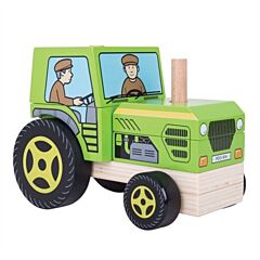 Træbil - Traktor med klodser - Bigjigs 