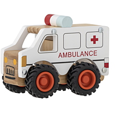 Bloomingville legetøjsbil i træ med gummihjul - Ambulance, Vito hvid. Legetøj