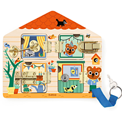Djeco - Aktivitetstavle - hus med lås - Cabanalock. Pædagogisk legetøj
