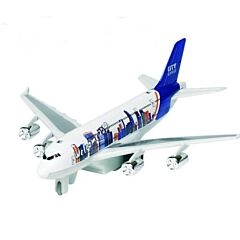 Flyvemaskine i metal - med lyd og lys - hvid og blå