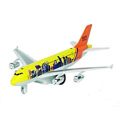 Flyvemaskine i metal - med lyd og lys - gul