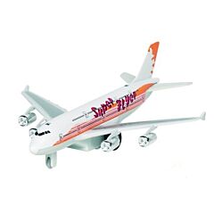 Flyvemaskine i metal - med lyd og lys - hvid og orange