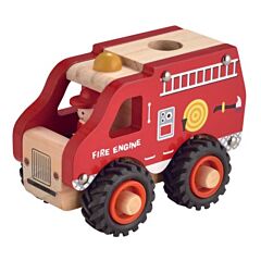 Legetøjsbil i træ med gummihjul - Brandbil - Magni