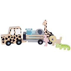 Lastbil i træ med 6 dyr - Safari - Jabadabado