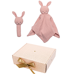 Jabadabado - Gaveæske Bunny rosa - Nusseklud og rangle. Dåbsgave