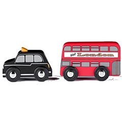 Træbiler - London bus og taxi