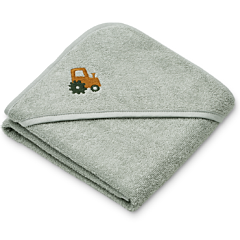 Liewood babyhåndklæde med hætte - Batu Vehicles / Dove blue