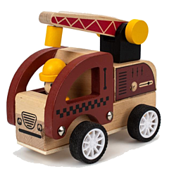 Legetøjsbil i træ med gummihjul - Kranbil - Magni