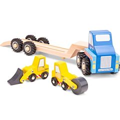 Lastbil i træ med maskiner - flot trælegetøj