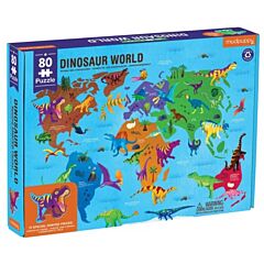 Verdenskort med dinosaurer - 80 brikker - Mudpuppy