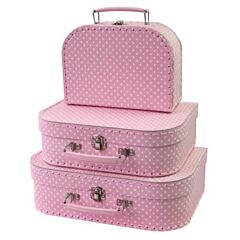 Kuffert, lyserød med hvide prikker - sæt med 3