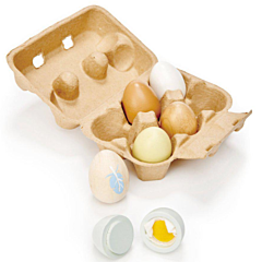 Legemad - æg i træ - 6 stk i en æggebakke - Tender Leaf Toys. Sjov legemad