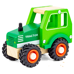 Legetøjsbil i træ med gummihjul - Traktor grøn. Sjovt trælegetøj. 
