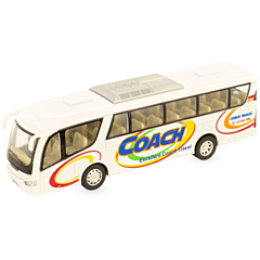 Bil i metal - Bus Coach, hvid. Sjov legetøjsbil